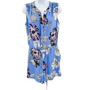 Dalia Sleeveless Floral Shorts Romper with Pockets Blue Size 4